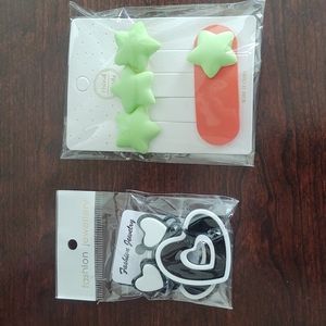 NWT Black & White Heart Dangle Earrings & Two Star Hair Clips